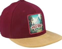 Snapback-Wild Spirit Mountain Forest Logo Box Suede Maroon Snapback -