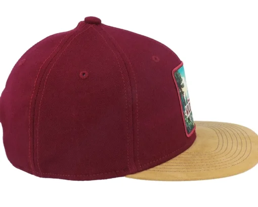 Snapback-Wild Spirit Mountain Forest Logo Box Suede Maroon Snapback -