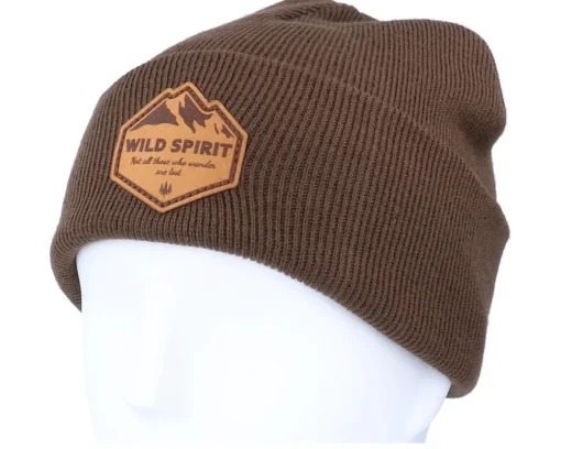Cuff Beanies-Wild Spirit Mountain Shape Patch Brown/Chocolate Beanie -