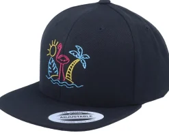 Kids-Iconic Neon Summer Beach Flamingo Black Snapback -