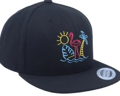 Kids-Iconic Neon Summer Beach Flamingo Black Snapback -