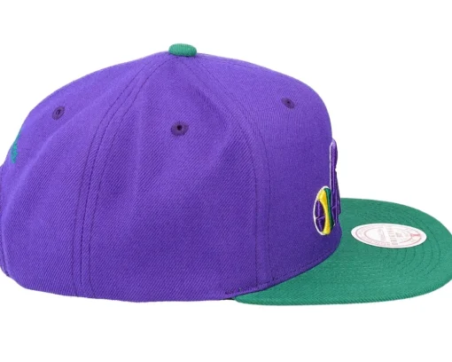 Snapback-Mitchell & Ness New Orleans Jazz Team 2 Tone Purple/Green Snapback -