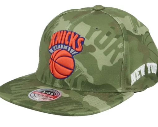 Fitted-Mitchell & Ness New York Knicks Tonal Camo Stretch Green Camo Fitted -