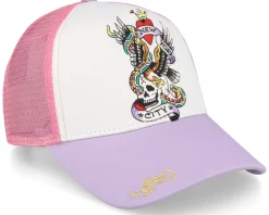 Trucker-Ed Hardy Nyc Twill Front Mesh /Pink/Purple Trucker - White