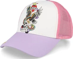 Trucker-Ed Hardy Nyc Twill Front Mesh /Pink/Purple Trucker - White
