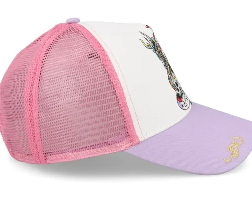 Trucker-Ed Hardy Nyc Twill Front Mesh /Pink/Purple Trucker - White