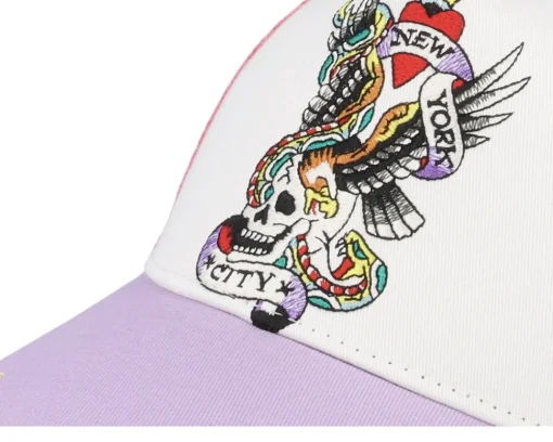 Trucker-Ed Hardy Nyc Twill Front Mesh /Pink/Purple Trucker - White