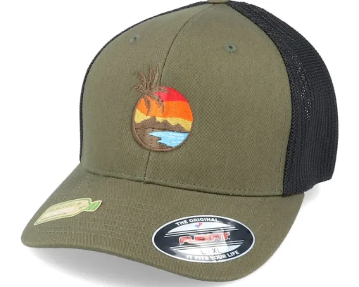 Clearance Iconic Organic Aloha Sunset Olive Mesh Flexfit -