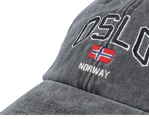 Dad Cap-Iconic Oslo Norway Washed Dad Cap - Black