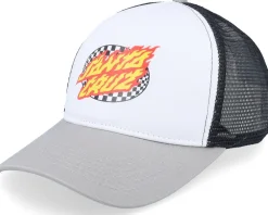 Skate-Santa Cruz Oval Check Flame /Stone Grey Trucker - White
