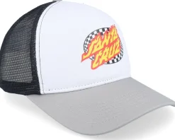 Skate-Santa Cruz Oval Check Flame /Stone Grey Trucker - White