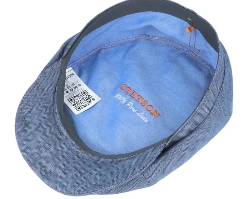 Best Stetson 6-Panel Cap Fischgrat Navy Linen Flat Cap -