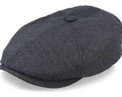 Flat Caps-Stetson 6-Panel Cap Silk Charcoal/Black Flat Cap -