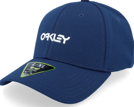 Clearance Oakley 6 Panel Stretch Metallic Hat Team Navy Flexfit -