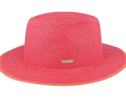 Fedora-Seeberger Paper Braid Fuchsia/Terracotta Straw Fedora -