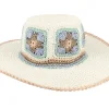 Straw Hat | Sun Hat-Seeberger Paper Crochet Floppy Flower White/Light Blue Sun Hat -