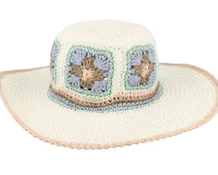 Straw Hat | Sun Hat-Seeberger Paper Crochet Floppy Flower White/Light Blue Sun Hat -
