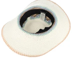 Straw Hat | Sun Hat-Seeberger Paper Crochet Floppy Flower White/Light Blue Sun Hat -