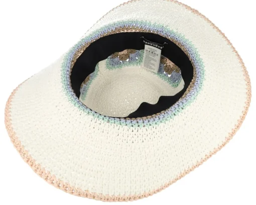 Straw Hat | Sun Hat-Seeberger Paper Crochet Floppy Flower White/Light Blue Sun Hat -