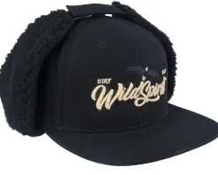Earflap-Wild Spirit Pin Script Canvas Flatbrim Earflap - Black