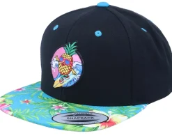 Snapback-Iconic Pineapple Surfer Summer Black/Aqua Snapback -