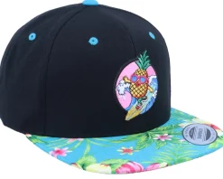Snapback-Iconic Pineapple Surfer Summer Black/Aqua Snapback -