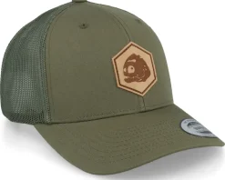 Trucker-Skillfish Piranha Skull Hex Patch Olive Trucker - Green