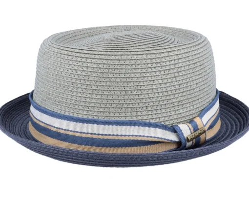 Pork Pie Hats | Straw Hat-Stetson Pork Pie Toyo Olive/Navy Straw Hat -