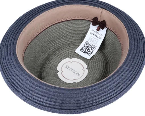 Pork Pie Hats | Straw Hat-Stetson Pork Pie Toyo Olive/Navy Straw Hat -