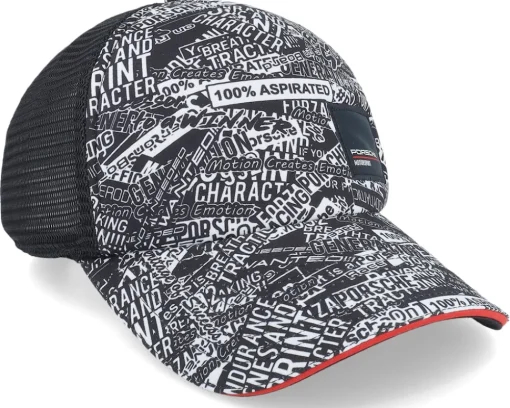 Motor-Porsche Motorsport Quoted All Over Print Black Trucker -