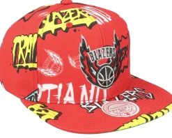 Sale Mitchell & Ness Portland Trail Blazers Sticker Pack Snapback - Red