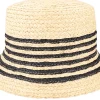 Straw Hat-Seeberger Raffia Cloche With Stripe Linen/Black Straw Hat -