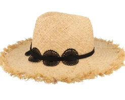 Straw Hat-Seeberger Raffia With Lace Trimmi Natural/Black Straw Fedora -