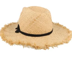 Straw Hat-Seeberger Raffia With Lace Trimmi Natural/Black Straw Fedora -