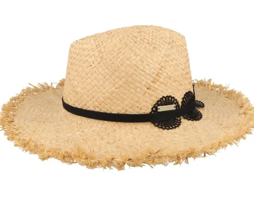 Fashion Seeberger Raffia With Lace Trimmi Natural/Black Straw Fedora -