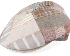 Discount MJM Hats Rebel Linen Beige Patchwork Flat Cap -