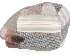 Discount MJM Hats Rebel Linen Beige Patchwork Flat Cap -