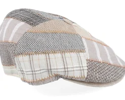 Discount MJM Hats Rebel Linen Beige Patchwork Flat Cap -