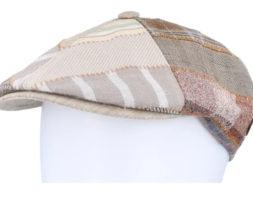 Discount MJM Hats Rebel Linen Beige Patchwork Flat Cap -