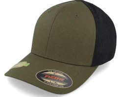 Organic Caps-Flexfit Recycled Mesh Trucker Olive/Black -