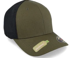 Organic Caps-Flexfit Recycled Mesh Trucker Olive/Black -
