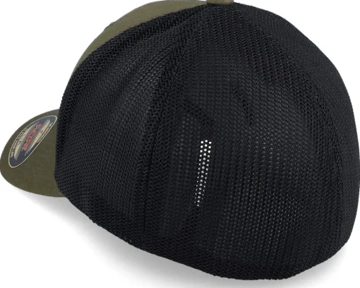 Organic Caps-Flexfit Recycled Mesh Trucker Olive/Black -