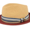 Straw Hat | Trilby Hats-Stetson Red/Beige Trilby Straw Hat -