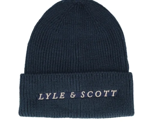 New Lyle & Scott Ribbed Beanie Dark Navy Cuff - Blue