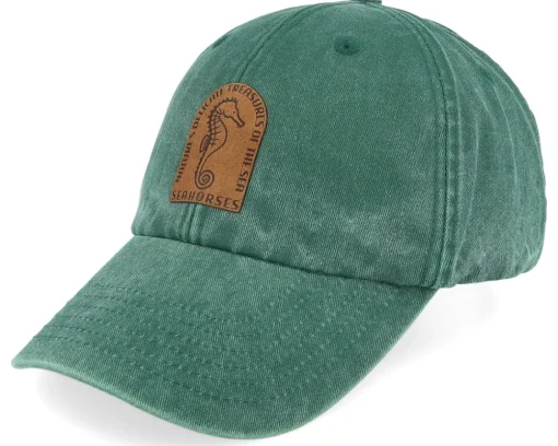 Dad Cap-Iconic Sea Horse Vintage Washed Bottle Green Dad Cap -