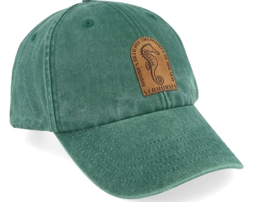 Dad Cap-Iconic Sea Horse Vintage Washed Bottle Green Dad Cap -