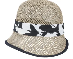 New Seeberger Seagras Cloche With Trimming Nature-Black Straw Hat -