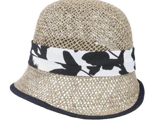 New Seeberger Seagras Cloche With Trimming Nature-Black Straw Hat -