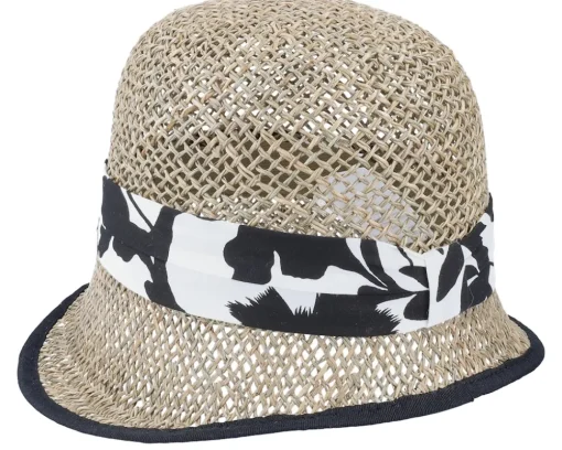 New Seeberger Seagras Cloche With Trimming Nature-Black Straw Hat -