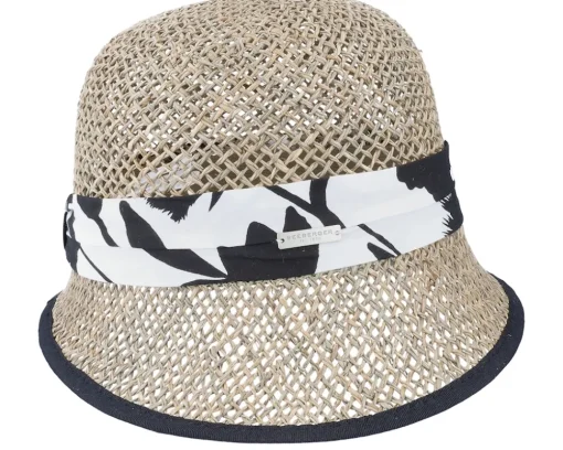 New Seeberger Seagras Cloche With Trimming Nature-Black Straw Hat -